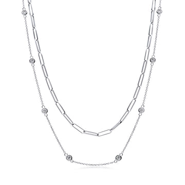 Paperclip CZ by the Yard Chain Necklace in Sterling Silver, 2 Piece