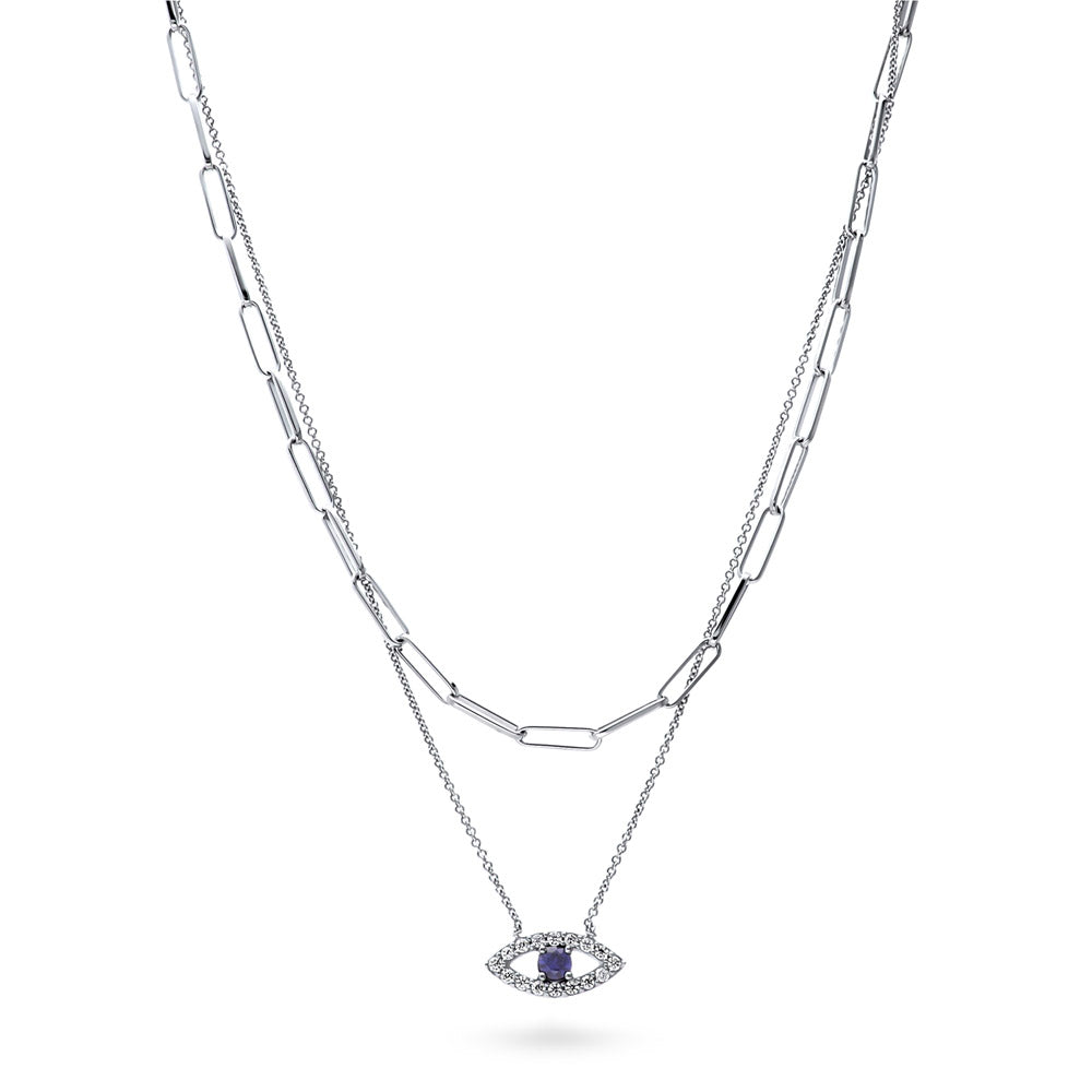 Evil Eye CZ Chain Necklace in Sterling Silver, 2 Piece, 1 of 13