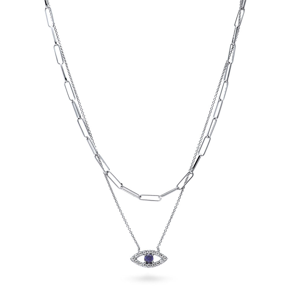 Evil Eye Paperclip CZ Chain Necklace in Sterling Silver, 2 Piece, 1 of 16