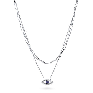 Evil Eye CZ Chain Necklace in Sterling Silver, 2 Piece