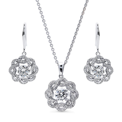 Flower Woven Ribbon Wreath CZ Set in Sterling Silver
