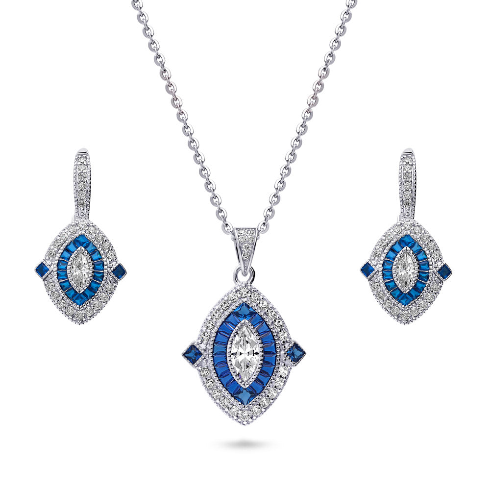 Halo Navette Marquise CZ Statement Set in Sterling Silver, 1 of 12