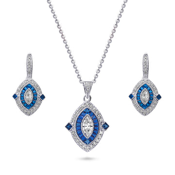 Halo Navette Marquise CZ Statement Set in Sterling Silver
