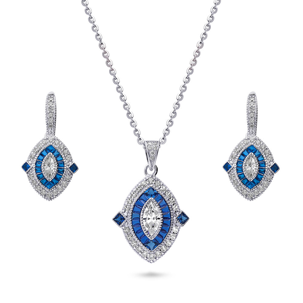 Navette Halo Art Deco Milgrain CZ Set in Sterling Silver