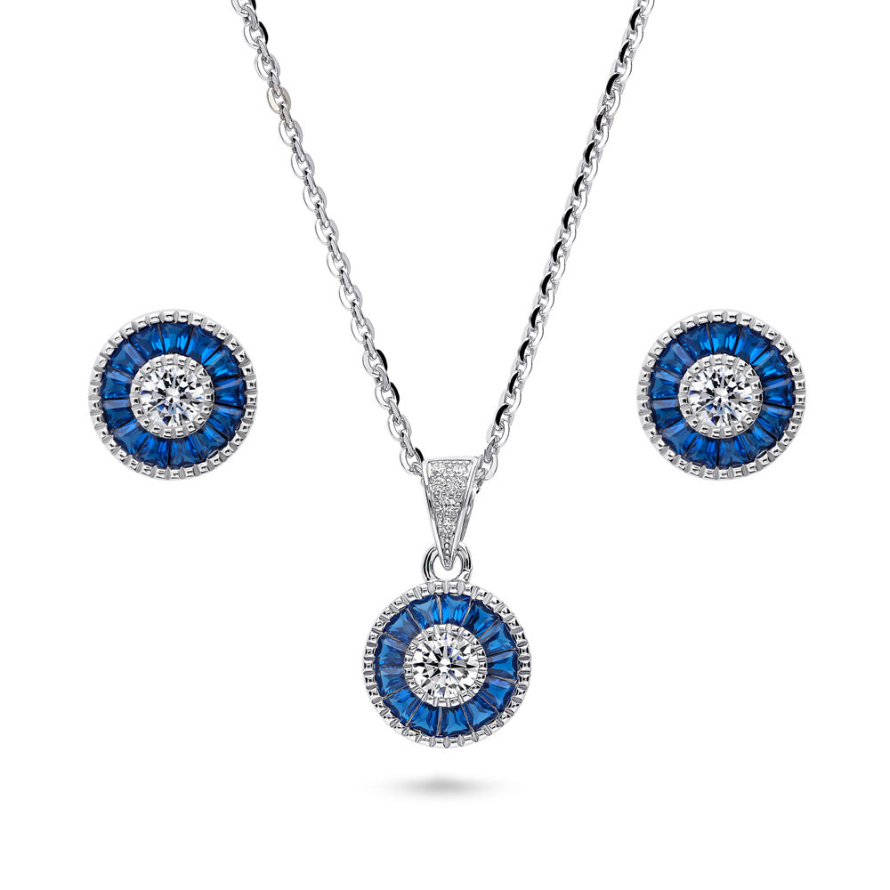 Halo Art Deco Round CZ Necklace and Earrings Set in Sterling Silver, 1 of 12